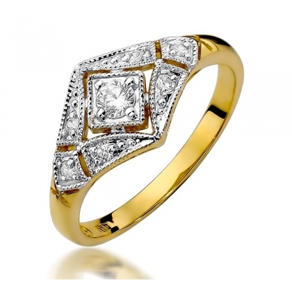 Ażurowy pierścionek z Brylantami 0,19ct z żółtego/białego złota próby 585